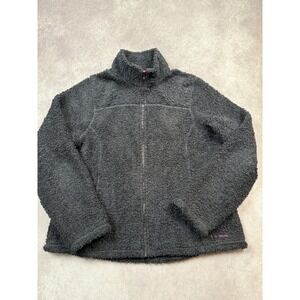 VTG LLBean Women Sherpa Fleece Jacket‎ Black Full Zip L REG USA Cozy Warm